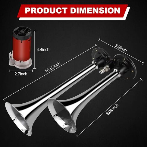 8MILELAKE 12 فولت الهواء القرن المزدوج البوق الكروم الزنك 150DB سوبر بصوت عال المزدوج البوق سيارة تعديل مضخة هواء الكهربائية الهواء القرن in Kuwait