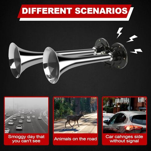 8MILELAKE 12 فولت الهواء القرن المزدوج البوق الكروم الزنك 150DB سوبر بصوت عال المزدوج البوق سيارة تعديل مضخة هواء الكهربائية الهواء القرن in Kuwait