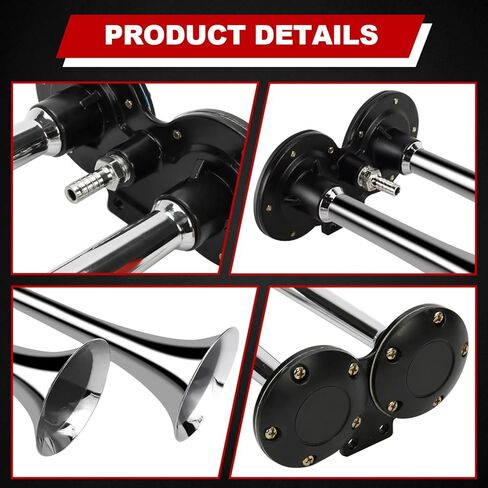 8MILELAKE 12 فولت الهواء القرن المزدوج البوق الكروم الزنك 150DB سوبر بصوت عال المزدوج البوق سيارة تعديل مضخة هواء الكهربائية الهواء القرن in Kuwait