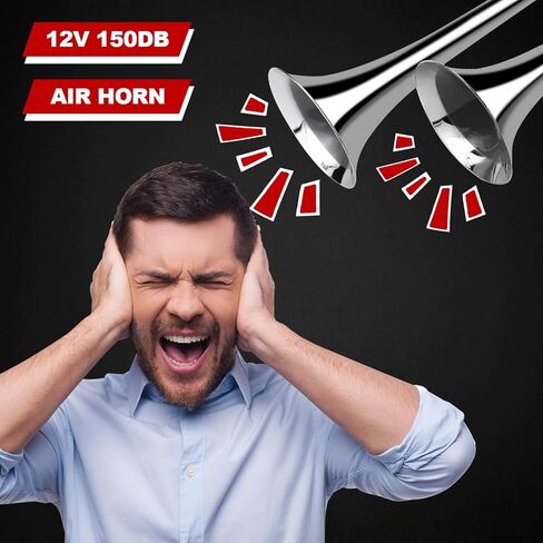 8MILELAKE 12 فولت الهواء القرن المزدوج البوق الكروم الزنك 150DB سوبر بصوت عال المزدوج البوق سيارة تعديل مضخة هواء الكهربائية الهواء القرن in Kuwait