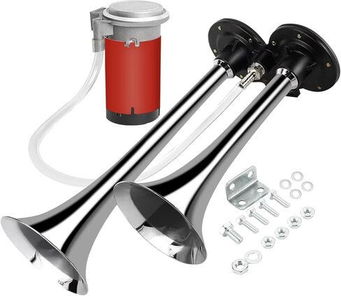 8MILELAKE 12 فولت الهواء القرن المزدوج البوق الكروم الزنك 150DB سوبر بصوت عال المزدوج البوق سيارة تعديل مضخة هواء الكهربائية الهواء القرن in Kuwait