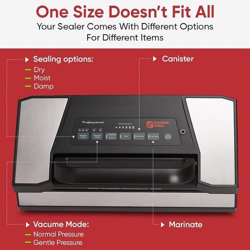 Magic Mill Pro Food Vacuum Sealer Machine with Patent Handle | professional-Grade Seal With Dry & Moist Functions, Vacuum Seal Bags, and Jar Kit in Saudi Arabia
