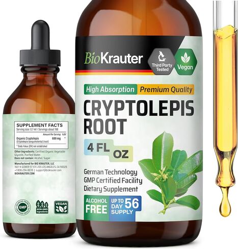 BIO KRAUTER Cryptolepis Sanguinolenta Root Tincture - Detoxifying Liquid Cryplolepis Root Extract - Alcohol & Sugar Free - Vegan Drops 4 Fl.Oz. in Saudi Arabia