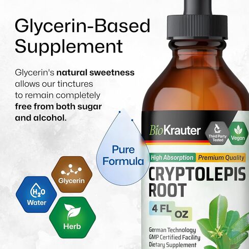 BIO KRAUTER Cryptolepis Sanguinolenta Root Tincture - Detoxifying Liquid Cryplolepis Root Extract - Alcohol & Sugar Free - Vegan Drops 4 Fl.Oz. in Saudi Arabia