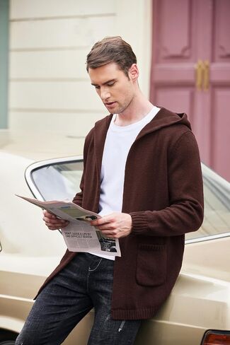 COOFANDY Mens Long Open Front Cardigan Sweater Lightweight Hooded Knitted Cardigan Sweaters with Pockets in Saudi Arabia