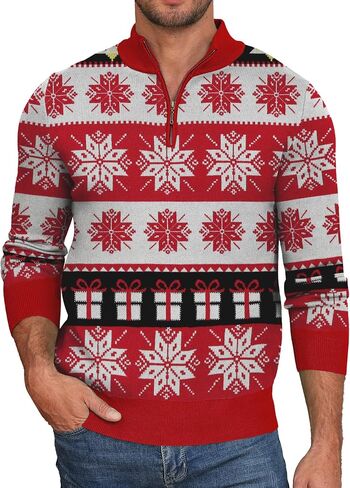 NITAGUT Mens Ugly Christmas Sweaters Funny Graphic Quarter Zip Sweaters Long Sleeve Knitted Pullover Sweaters in Kuwait