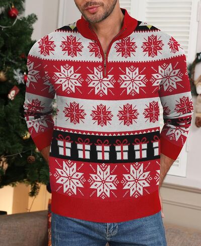 NITAGUT Mens Ugly Christmas Sweaters Funny Graphic Quarter Zip Sweaters Long Sleeve Knitted Pullover Sweaters in Kuwait
