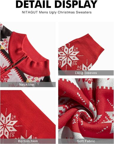 NITAGUT Mens Ugly Christmas Sweaters Funny Graphic Quarter Zip Sweaters Long Sleeve Knitted Pullover Sweaters in Kuwait