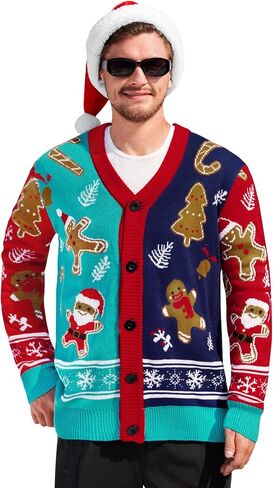 Arvilhill Men's Christmas Cardigan Merry Xmas V Neck Button Knitted Sweater (S-XXL) in Saudi Arabia