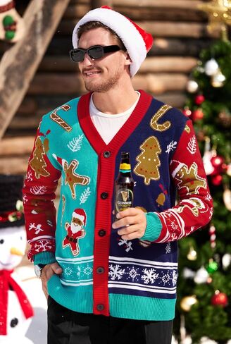 Arvilhill Men's Christmas Cardigan Merry Xmas V Neck Button Knitted Sweater (S-XXL) in Saudi Arabia