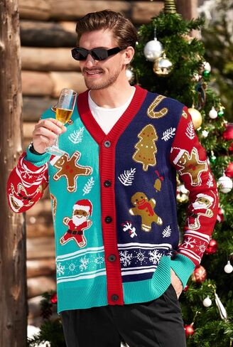 Arvilhill Men's Christmas Cardigan Merry Xmas V Neck Button Knitted Sweater (S-XXL) in Saudi Arabia