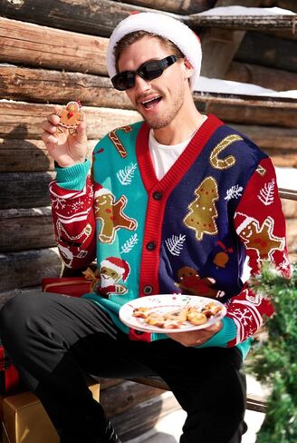 Arvilhill Men's Christmas Cardigan Merry Xmas V Neck Button Knitted Sweater (S-XXL) in Saudi Arabia