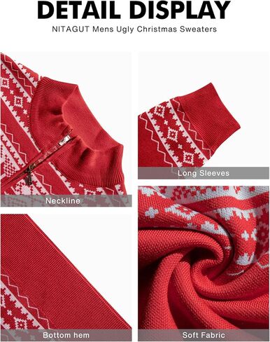 NITAGUT Mens Ugly Christmas Sweaters Funny Graphic Quarter Zip Sweaters Long Sleeve Knitted Pullover Sweaters in Kuwait