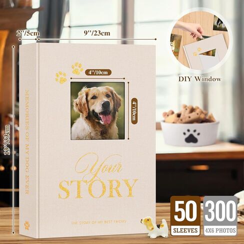 Lanpn Cute Puppy Photo Album 4x6 300 Pockets, Linen Cover Holds 300 Horizontal 4 x 6 Photos with Memo Writing Area Dogs Memory Book Keepsake for Dog Lovers Beige in Kuwait