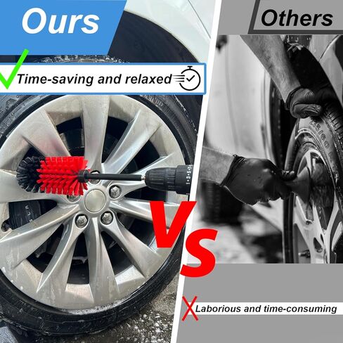 مجموعة فرش العجلات، فرشاة تنظيف عجلة الحفر الناعمة، مجموعة فرش تنظيف السيارة عالية الكثافة بدون خدوش للعجلات والإطارات والمحركات والعادم (أحمر/أسود، قطعتين) in Kuwait