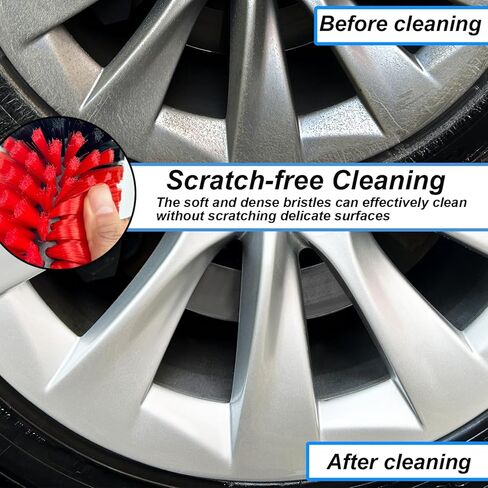 مجموعة فرش العجلات، فرشاة تنظيف عجلة الحفر الناعمة، مجموعة فرش تنظيف السيارة عالية الكثافة بدون خدوش للعجلات والإطارات والمحركات والعادم (أحمر/أسود، قطعتين) in Kuwait