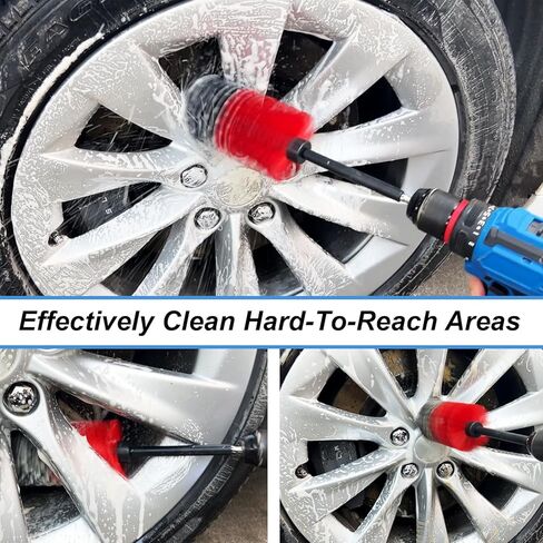 مجموعة فرش العجلات، فرشاة تنظيف عجلة الحفر الناعمة، مجموعة فرش تنظيف السيارة عالية الكثافة بدون خدوش للعجلات والإطارات والمحركات والعادم (أحمر/أسود، قطعتين) in Kuwait