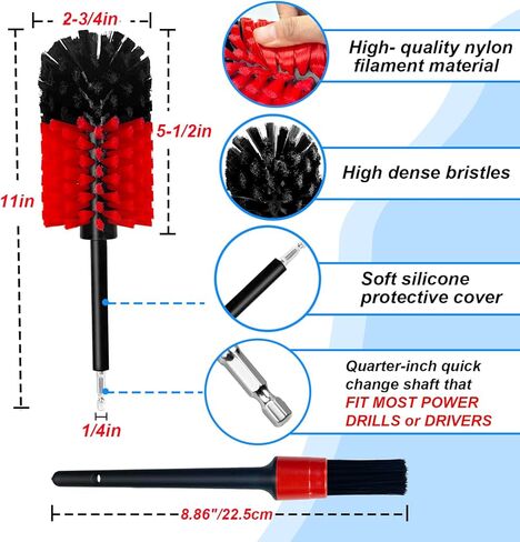 مجموعة فرش العجلات، فرشاة تنظيف عجلة الحفر الناعمة، مجموعة فرش تنظيف السيارة عالية الكثافة بدون خدوش للعجلات والإطارات والمحركات والعادم (أحمر/أسود، قطعتين) in Kuwait