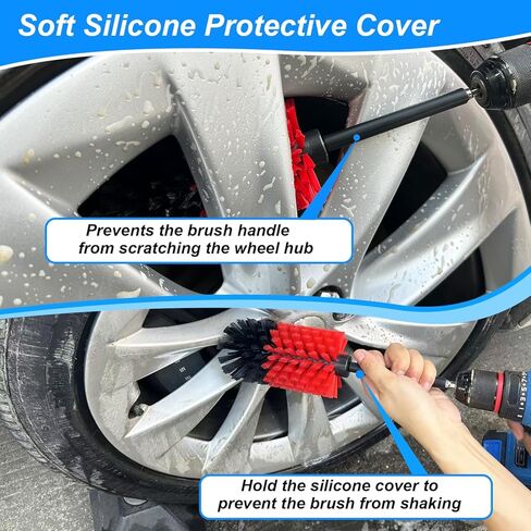 مجموعة فرش العجلات، فرشاة تنظيف عجلة الحفر الناعمة، مجموعة فرش تنظيف السيارة عالية الكثافة بدون خدوش للعجلات والإطارات والمحركات والعادم (أحمر/أسود، قطعتين) in Kuwait