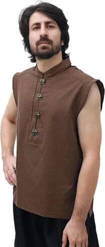 KUOIN Medieval Shirt for Men Linen Pirate Sleeveless Tunic with Retro Button in Saudi Arabia