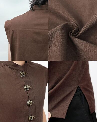 KUOIN Medieval Shirt for Men Linen Pirate Sleeveless Tunic with Retro Button in Saudi Arabia