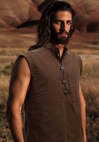 KUOIN Medieval Shirt for Men Linen Pirate Sleeveless Tunic with Retro Button in Saudi Arabia