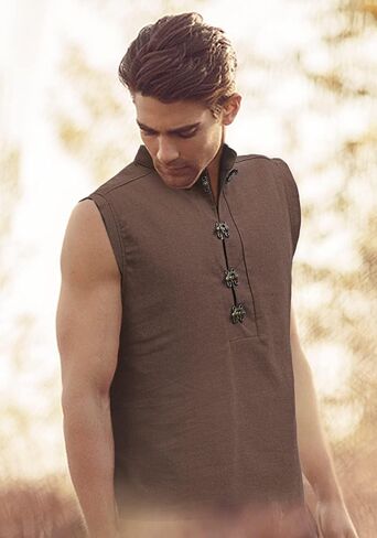 KUOIN Medieval Shirt for Men Linen Pirate Sleeveless Tunic with Retro Button in Saudi Arabia