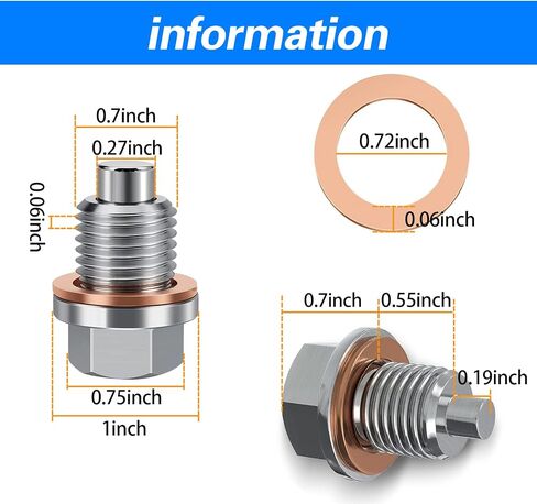 1 PC Oil Drain Plug, M14x1.5 Oil Drain Plug with 5 PCS Copper Washer Gaskets, Heavy Duty Oil Plug Anti Leakage Replacement, Compatible with Kia Ford GM Hyundai in Saudi Arabia