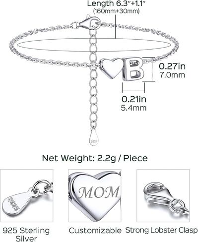 ChicSilver Sterling Silver Initial Bracelet Letters Personalized Heart Bracelet Hypoallergenic Dainty Bracelets for Women in Saudi Arabia