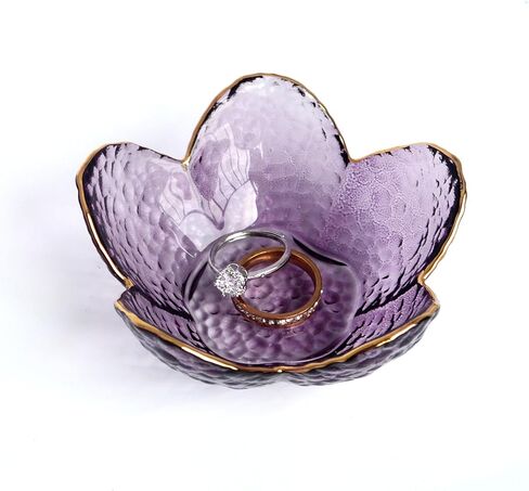 Flower Shape Ring Dish Jewelry Tray Organizer, Glass Accent Tray for Vanity, Small Decorative Trinket Dish, Crystal Purple in Kuwait