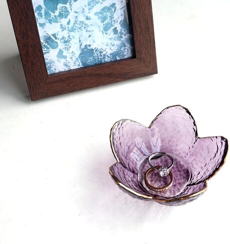 Flower Shape Ring Dish Jewelry Tray Organizer, Glass Accent Tray for Vanity, Small Decorative Trinket Dish, Crystal Purple in Kuwait