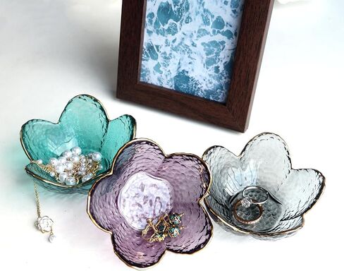 Flower Shape Ring Dish Jewelry Tray Organizer, Glass Accent Tray for Vanity, Small Decorative Trinket Dish, Crystal Purple in Kuwait