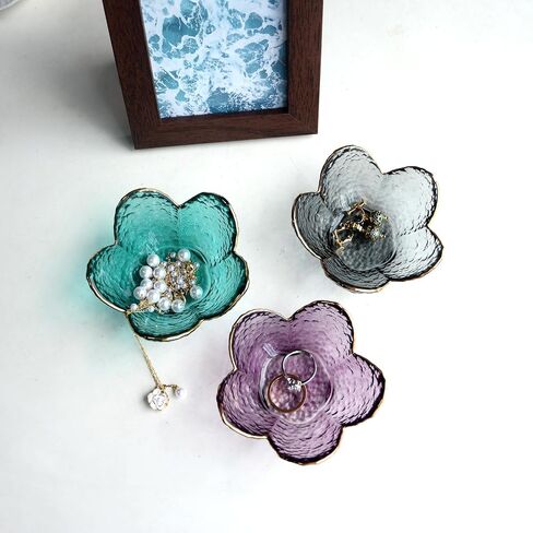 Flower Shape Ring Dish Jewelry Tray Organizer, Glass Accent Tray for Vanity, Small Decorative Trinket Dish, Crystal Purple in Kuwait