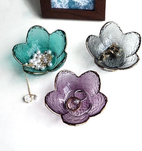 Flower Shape Ring Dish Jewelry Tray Organizer, Glass Accent Tray for Vanity, Small Decorative Trinket Dish, Crystal Purple in Kuwait