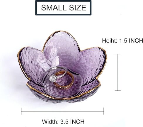 Flower Shape Ring Dish Jewelry Tray Organizer, Glass Accent Tray for Vanity, Small Decorative Trinket Dish, Crystal Purple in Kuwait
