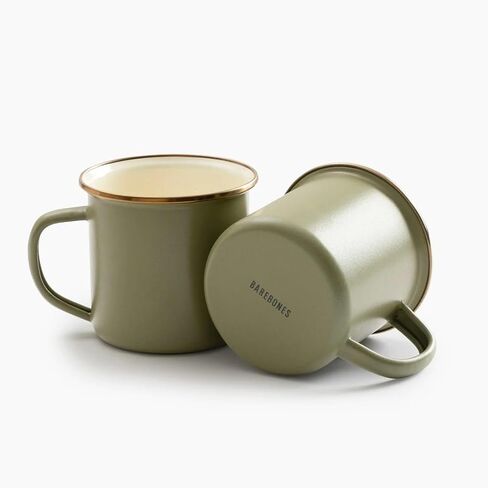 Barebones Enamel Cup Set- Enamel Coffee Mugs Set of 2 16-oz - Stainless Steel Rim Camping Mug for Indoor and Outdoor Use (Eggshell) in Kuwait