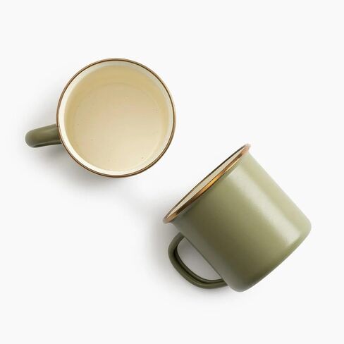 Barebones Enamel Cup Set- Enamel Coffee Mugs Set of 2 16-oz - Stainless Steel Rim Camping Mug for Indoor and Outdoor Use (Eggshell) in Kuwait