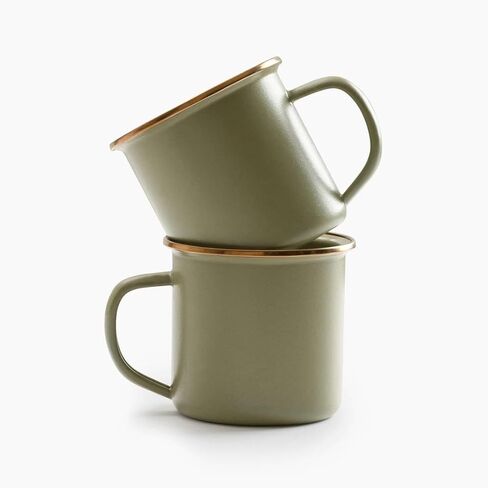 Barebones Enamel Cup Set- Enamel Coffee Mugs Set of 2 16-oz - Stainless Steel Rim Camping Mug for Indoor and Outdoor Use (Eggshell) in Kuwait