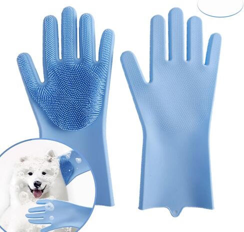 All-in-One Dog Bath & Grooming Gloves - Static Magic for Hair Removal, Heat-Resistant Silicone for Dogs and Cats with Non-Slip Massage Design - Grey in Saudi Arabia