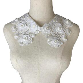 Heyiwell 1PC Lady Girls Pearl Lace Floral Hollow Out Detachable False Collar for Shirt Sweater Clothing Accessories,White