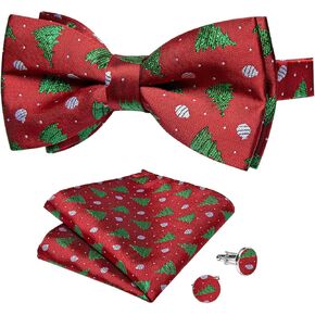 DiBanGu Mens Christmas Pre-tied Bow Tie and Pocket Square Set for Men with Xmas Funny Pattern for Festival Theme Party Prom