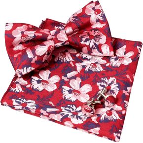 Alizeal Mens Floral Pattern Pre-tied Bow Tie, Pocket Square and Cufflinks Set