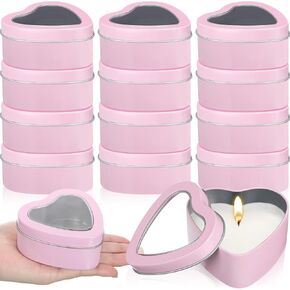 12 قطعة من علب معدنية على شكل قلب سعة 6.5 أونصة مع أغطية نافذة شفافة، علب شموع عيد الحب صندوق فارغ على شكل قلب، علب شموع معدنية لصنع الشموع والحلويات والهدايا والكنوز (وردي) in Kuwait