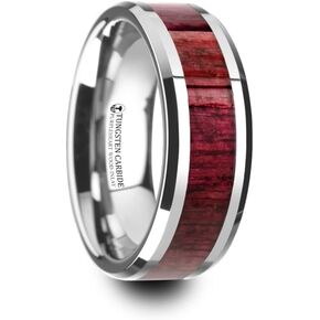 Roy Rose Jewelry Mens Tungsten Carbide Purpleheart Wood Inlaid Wedding Ring - Beveled Comfort Fit - 8mm Wide - Style Name: Mauve