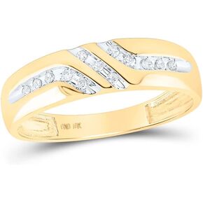 Solid 10K Yellow Gold Real Natural Diamond Mens Wedding Band Ring 1/8 Carat (.12 Cttw)