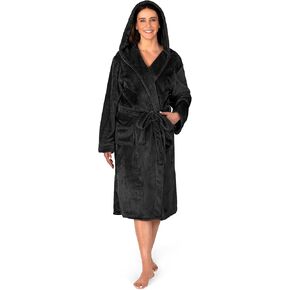 PAVILIA Women Robe with Hood, Fleece Lightweight Soft Long Hooded Robe for Women, Plush Fuzzy Cozy Warm Bathrobe Shower Spa
