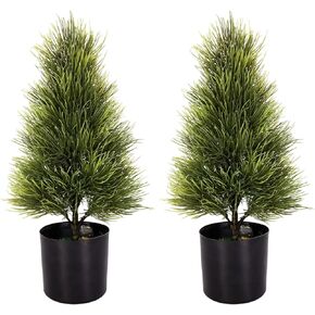 21" Artificial Topiary Trees for Outdoors Potted Fake Trees Faux Evergreen Plants for Home Porch Decor Set of 2 (21inch)