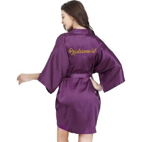 EPLAZA Bride Bridesmaid Robes for Wedding Bridal Party Women Short Solid Color Silky Satin Robe Kimono with Gold Glitters