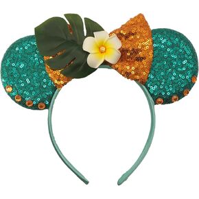 Bow Ears Headbands for Women, Glitter Moana's Frangipani Mouse Ears Headbands for Adult, Costume Birthday Party Decorations Hair Accessory
