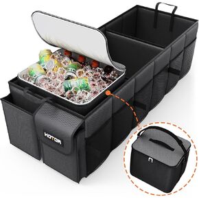 HOTOR Trunk Organizer for Car & SUV, Sturdy Car Organizer with Removable Car Cooler, Large Foldable Trunk Organizer with Cooler for Car, 3 Compartments, Adjustable Straps, Black，30.90"×12.60“×10.63"